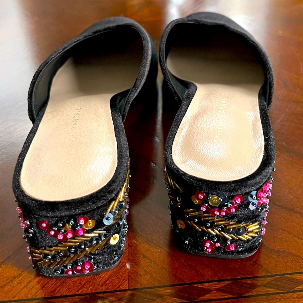 Loeffler Randall velvet mule with 2 “ embroidered heels, size 8.5M